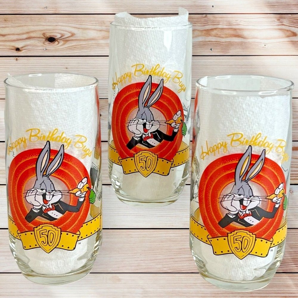 3‎ Happy Birthday Bugs 50th Birthday Commemorative Glass 14 OZ 1990 Bugs Bunny